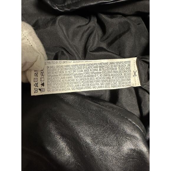 Wicked X Forever 21 Jacket Womens Small Black Faux Leather Bomber Rhinestone - Picture 11 of 16